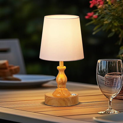 PARTPHONER Mini Cordless LED Table Lamp, 5200mAh Rechargeable Battery Operated Lamp, 3-Level Brightness, Touch Dimmable Desk Lamp, Bedside Night Light for Patio Camping Restaurant Home, Wood Grain