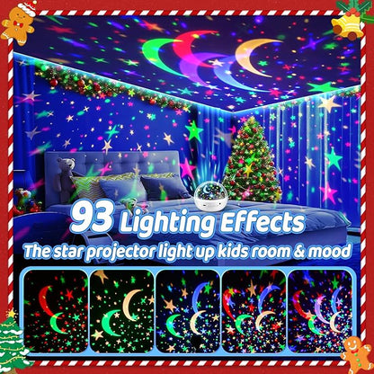 COOLNIGHT Boy Room Decor, 93 Lighting+3 Films Toddler Room Decor, Remote+Dimmable+360° Slient Nightlight for Baby Nursery, Starry Night Light Up Toys, Moon Projector (White)