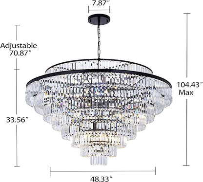 Wellmet Large Crystal Chandelier, 48’’ Black Farmhouse Chandelier, 9 Tier Luxury Crystal Pendant Light, for Living Room, Entryway, Dining Room, Hallway, Restaurant