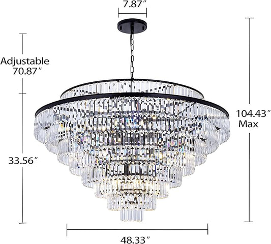 Wellmet Large Crystal Chandelier, 48’’ Black Farmhouse Chandelier, 9 Tier Luxury Crystal Pendant Light, for Living Room, Entryway, Dining Room, Hallway, Restaurant