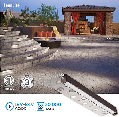 LEONLITE 8-Pack 12 Inch LED Hardscape Lighting, Update Retaining Wall Lights, LED Landscape Lighting, 12-24V AC/DC Paver Light Low Voltage, 3W/5W/7W Dimmable Outdoor Step Lights, 5000K Daylight, ETL