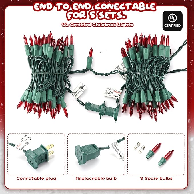 TIGOMOOV 100 Count Christmas Red String Lights, Christmas Tree Lights with Green Wires - UL Certified Red Mini Lights for Indoor/Outdoor Xmas Wedding Holiday Party Home Decorations