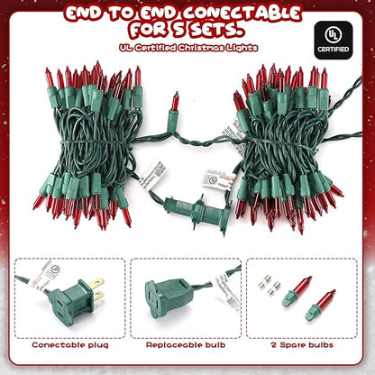 TIGOMOOV 100 Count Christmas Red String Lights, Christmas Tree Lights with Green Wires - UL Certified Red Mini Lights for Indoor/Outdoor Xmas Wedding Holiday Party Home Decorations