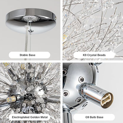 SineRise Modern Crystal Chandeliers Firework, Crystal Light Fixture, Dandelion Chandelier (12-Light, Chrome) for Foyer Hallway Entryway Kitchen Bedroom (Bulbs Not Included)