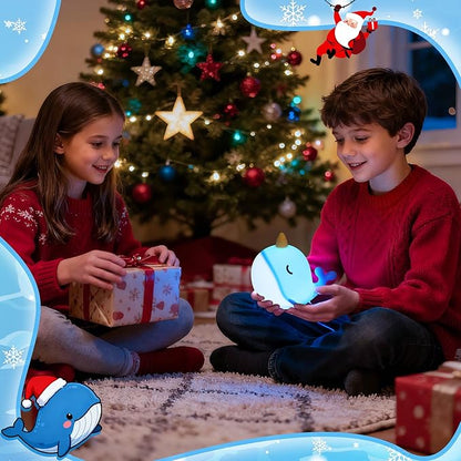 OkiyiD Blue Narwhal Night Light, Cute Squishy Silicone Lamp, Dimmable Touch Control Narwhal Gifts for Boys Girls, Ocean Animal Nursery Lamp for Birthday Christmas Decor
