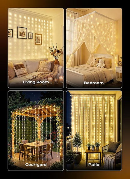 Brightown 180 LED Shower Curtain Lights, 70 Inch Warm White Fairy Lights Battery Operated String Lights, 8 Modes Waterproof Christmas Lights for Indoor Outdoor Decor(No Curtain)