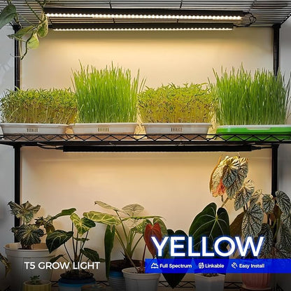 Barrina T5 Grow Lights, Plant Light for Indoor Growing, 2FT 80W (8 x 10W) Full Spectrum LED Grow Light, Black Cover Grow Light Strips with Switch, Magnetic Installation, Yellow, 8 Packs