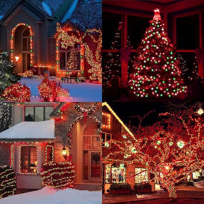 LAMPHOME Red Green White Christmas Mini Lights, 32.5FT 100 LED Clear Bulbs String Lights with 16 Light Modes, Fairy Lights Plug in for Outdoor Xmas Trees Garland Wreath Holiday Decorations