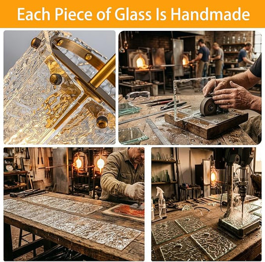 3 Pack Brushed Gold Pendant Light for Kitchen Island, Hand-Made Water Ripple Glass Chandelier, Luxury Modern Brass Adjustable Hanging Ceiling Light Fixture for Dining Room, E26 Base, 6" x 8"