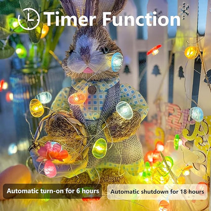 Easter Decorations Easter Egg Lights, Pastel Fairy Lights Battery Operated with Remote & 8 Modes & Timer, Waterproof Twinkle String Light Indoor Outdoor for Spring Themed Party Home Decor (Multicolor)