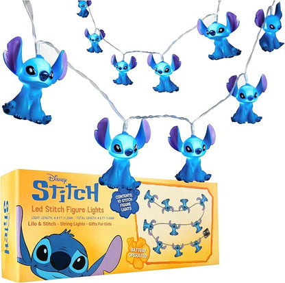 Disney Stitch LED String Lights for Kids, Teens, Adults, 10 Battery Operated Indoor 59” Fairy Lights, Room Decor Lighting, Gifts for Kids (Blue Stitch)