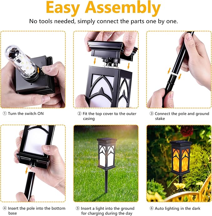 Jnaurb Solar Lights Outdoor, 6 Pack Solar Torch Light with Flickering Flame, Waterproof Garden Lights Outdoor Landscape Lighting, Flame Torches for Outside Patio Pathway Walkway Yard Lawn Decorations