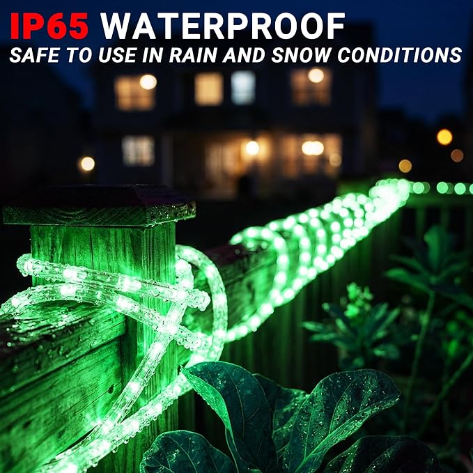 20ft Rope Lights Outdoor, Connectable & Flexible Tube Lights with 8 Modes Controller,Waterproof Green LED Rope Lighting for Deck,Garden,Pool,Patio,Bedroom,Party,Indoor & Outside Landscape Lighting