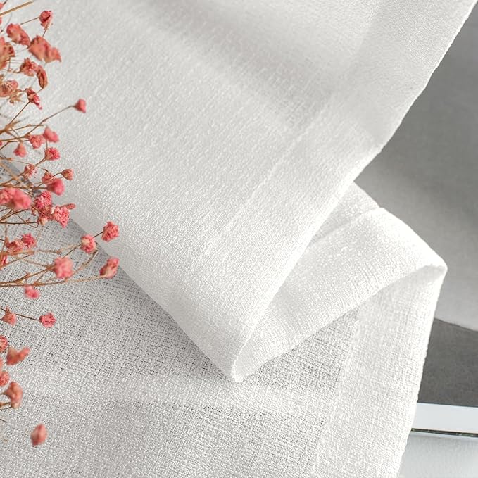 Melodieux Ivory Semi Sheer Curtains 63 Inch Length for Bedroom Living Room, Farmhouse Linen Texture Light Filtering Home Office Shiny Sheer Drapes Rod Pocket, 52" W x 63" L, 2 Panels