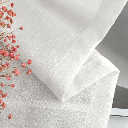Melodieux Ivory Semi Sheer Curtains 63 Inch Length for Bedroom Living Room, Farmhouse Linen Texture Light Filtering Home Office Shiny Sheer Drapes Rod Pocket, 52" W x 63" L, 2 Panels