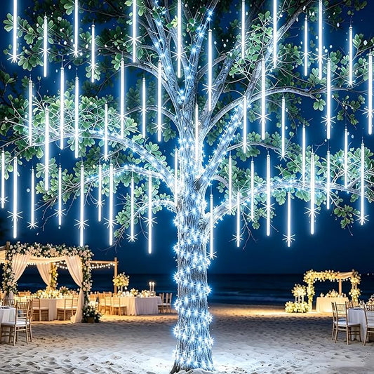 EAGWELL Christmas Lights Outdoor 12 Inch 10 Tubes Meteor Shower Light LED Falling Rain Drop Lights Icicle Cascading Xmas String Decor for Tree Wedding Party Garden Easter Light Decoration,Shine White