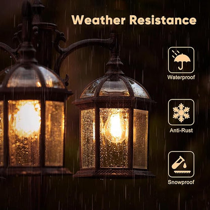Dusk to Dawn Outdoor Lamp Post Light with 3 LED Bulbs, Triple Head Aluminum Street Light Post for Outside with Sensor, Waterproof Birdcage Pole Lighting Fixture for Backyard Garden Patio Bronze