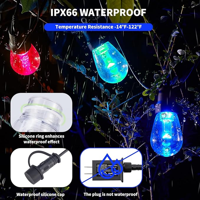 CAWWS Outdoor String Lights 75FT, Outdoor Lights for Patio with 30 Dimmable RGBW LED Bulbs, IP66 Waterproof Shatterproof, with APP Control & Remote, 24V Adapter Color Change,for Backyard Décor
