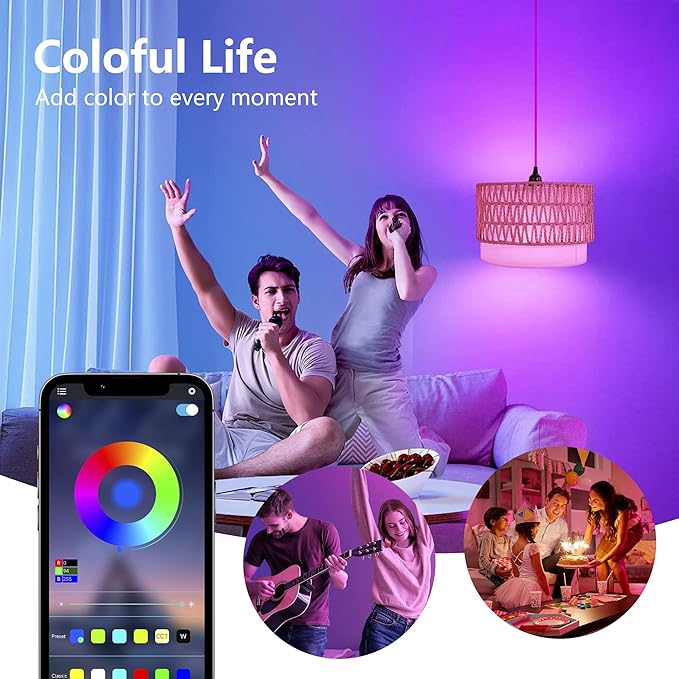 Plug in Hanging Lamp with RGB Smart Bulb Plug-in Cord Pendant Light with 15ft Cord Fixture Pendant Lights for Bedroom Kitchen Living Room Dining Room