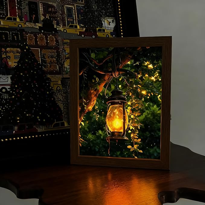 Rechargeable Table Lamp Lighted Painting, Novelty Night Light for Bedroom, Dynamic LED Touch Lamp for Nightstand, 3-Color Dimmable Decorative Light for Home Decor, Gift for Women Kid Mom