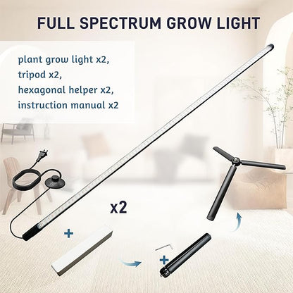 2PCS T8 Standing Grow Light, 42W Full Spectrum LED Grow Light for Indoor Plants, Plant Lamp with 243 LEDs, Wide Illumination Area, 4FT Height with On/Off Switch and Tripod Floor Stand