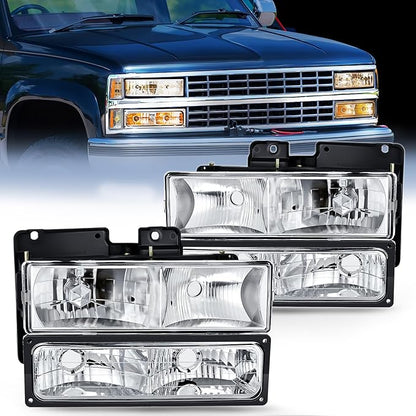 Nilight Headlight Assembly Compatible with 1988 1989 1990 1991 1992 1993 1994 1995 1996 1997 1998 Chevrolet GMC C10 C/K 1988-1999 Silverado Suburban Sierra Blazer Tahoe Yukon Chrome Housing
