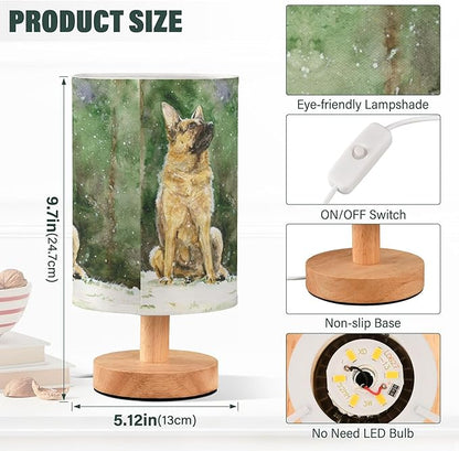 Table Lamp German Shepherd Dog Snowflake Nightstand Lamp with Wood Base Fabric Lamp Shade Bedside Desk Lamp for Living Room Bedroom Kids Room Office
