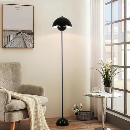 COSYLUX Modern Floor Lamp for Living Room, Industrial Tall Standing Lamp for Bedroom, Metal Shade Reflecting Light Reading Floor Lamp for Office, Nursery Room, Corner(Glossy Black)