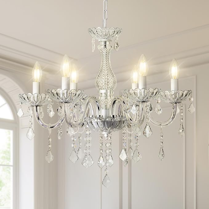 6 Lights K9 Crystal Chandelier Hanging Pendant Light Fixture, Modern Chrome Chandeliers for Dining Rooms ﻿Bedroom Kitchen Island Farmhouse