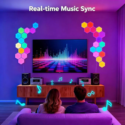 TISOFU 12 Pack Hexagon Lights LED Wall Panels, RGB Gaming Light with APP/Music Sync & Remote, DIY Smart Modular Hexagonal Honeycomb Glide Hex Tiles Panel for Bedroom Party Decor Gifts