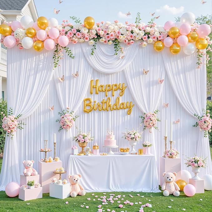 White Backdrop Curtain for Parties Wedding Wrinkle Free White Photo Curtains Backdrop Drapes Fabric Decoration for Baby Shower 5ft x 8ft,2 Panels
