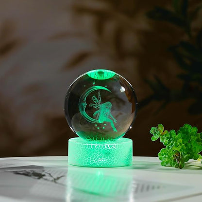 3D Fairy Gifts for Women Crystals Ball - Fairy Figurines Decor Glass Animals Figurine Fairy Stuff for Room Birthday for Best Friend Lovers Keepsake Paperweight
