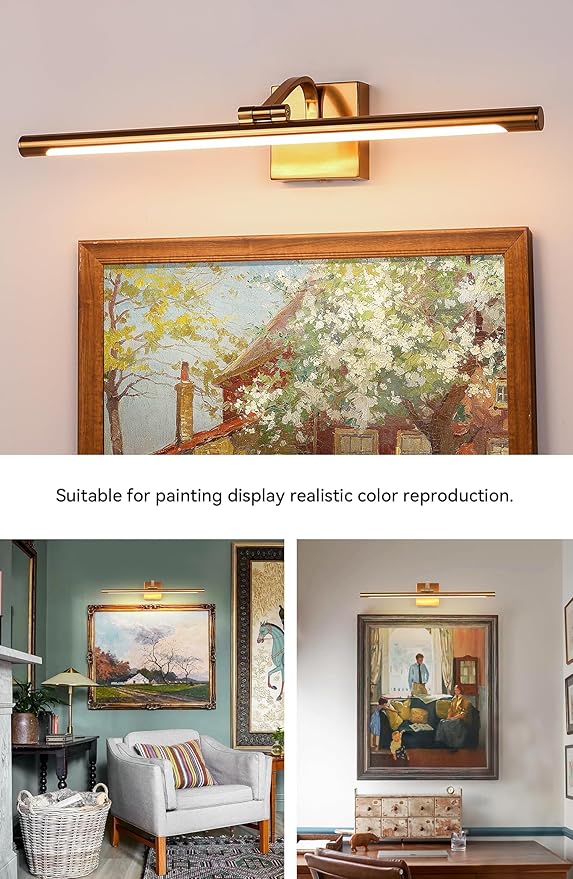 24 Inch Picture Light - Dimmable LED Wall Sconce for Artwork, Gold Brass Finish, Hardwired Gallery Lighting for Paintings and Photos