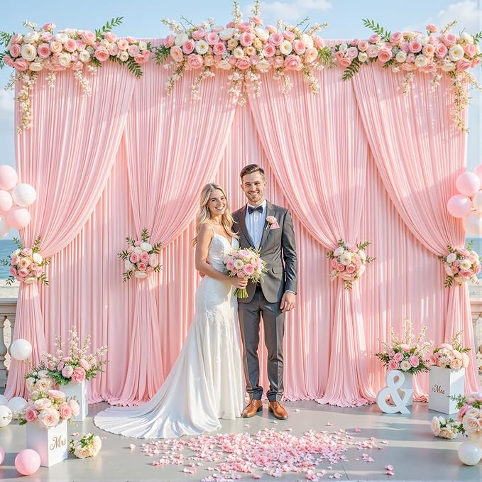8 Panels Blush Pink Backdrop Curtain for Parties Wedding Wrinkle Free Pink Photo Curtains Backdrop Drapes Fabric Decoration for Baby Shower Birthday Party 40ft(W) x 10ft(H)