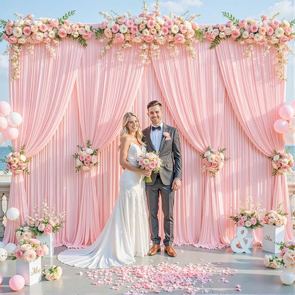 8 Panels Blush Pink Backdrop Curtain for Parties Wedding Wrinkle Free Pink Photo Curtains Backdrop Drapes Fabric Decoration for Baby Shower Birthday Party 40ft(W) x 10ft(H)