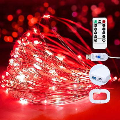 2Pack USB Plug in Fairy String Lights,16ft 50 LED Copper with Remote and Timer, 8 Modes Waterproof Twinkle String Lights Battery Powered for Bedroom Indoor Party Wedding Christmas Decoration (Red)