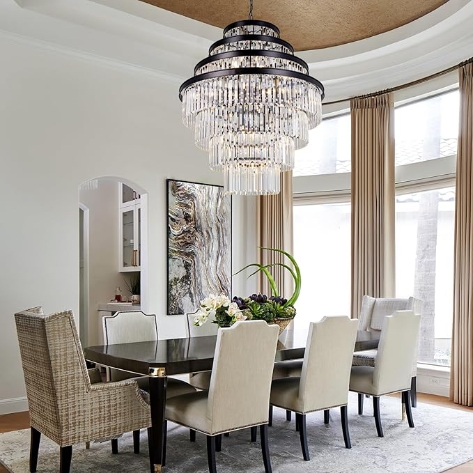 Wellmet Large Crystal Chandelier, Luxury 7-Tier Crystal Chandelier, Black Crystal Chandelier for Living Room, Dining Room, Porch, Entryway, Hallway, Restaurant, 31''W