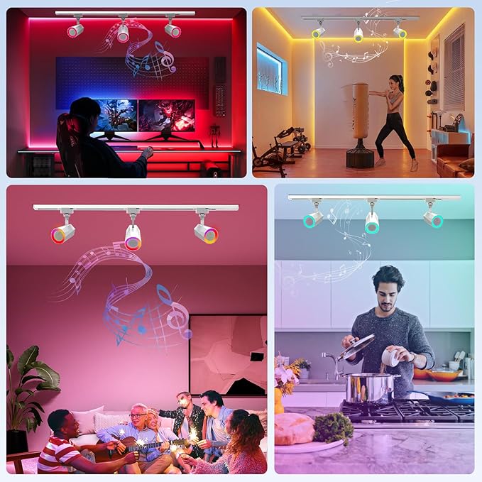 Gsou 3 Pack Track Light Bluetooth Speaker, Track Lighting Fixtures Ceiling, Track Light Speaker with 3.3FT Track Rails, RGB Color Changing, Music Sync, Ideal for Smart TV, Home Decoration,Kitchen,Game