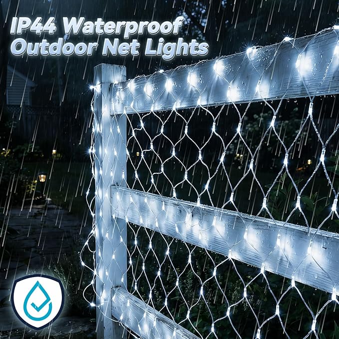 LitHome 10 x 10FT Gazebo Net Lights Outdoor, 200 LED Gazebo Lighting Waterproof, 8 Modes Connectable Net Lights with Timer, Cool White Christmas Mesh Light Plug in for Bushes, Pergolas, Garden Decor