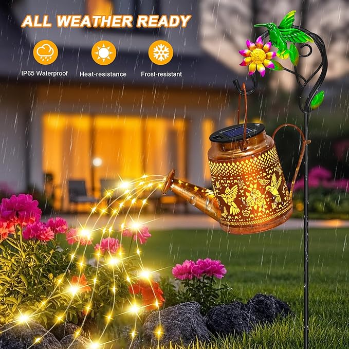 Mothers Day Gifts Solar Lights Outdoor Waterproof Garden Decor,Solar Watering Can Lights Hummingbird lanterns,Birthday Gift for Mom Women,Decorative Hanging Fairy String Light for Yard Art Patio Porch
