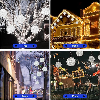 Baung Christmas String Lights Outdoors,4 Pack 7.98" Sphere Ball Tree Garden Globe Lights for Home, Party, Christmas, Porch Patio,Wedding, Garden,Tree Decoration with Memory Function Plug