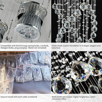 Modern Luxury 6-Lights Spiral Raindrop Crystal Chandeliers for Dining Room, K9 Crystal Ball Flush Mount Ceiling Light Fixture for Living Room, Bedroom, Bathroom, Hallway, Staircase of CRYSTOP