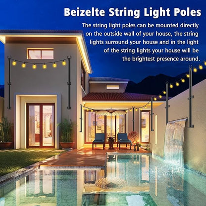 Beizelte 2 Pack 5Ft String Light Poles,Outside String Lights,Outdoor Light Poles,Metal Poles Stand for Patio,Backyard,Deck