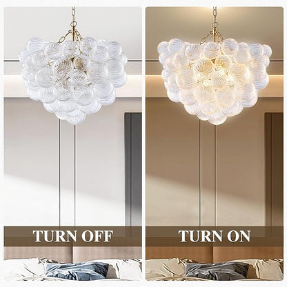 Longree Nordic Bubble Ball Swirled Glass Chandelier, Diam 24 inch Gild Gold and Clear Blown Glass Hanging Pendant Light Fixture for Bedroom Study Restaurant