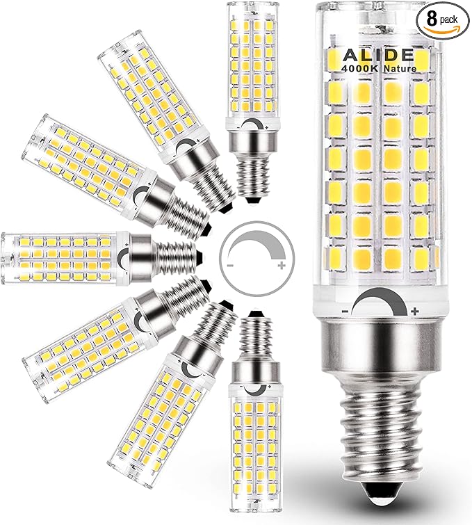ALIDE E12 Kx-2000 60W C7 Dimmable Led Candelabra Bulbs Equivalent, 4000K Natural White T6 110V 120V Small Base E12 LED Bulbs 6W for Ceiling Fan Salt Lamp Chandelier Lighting,600lm,8Pack