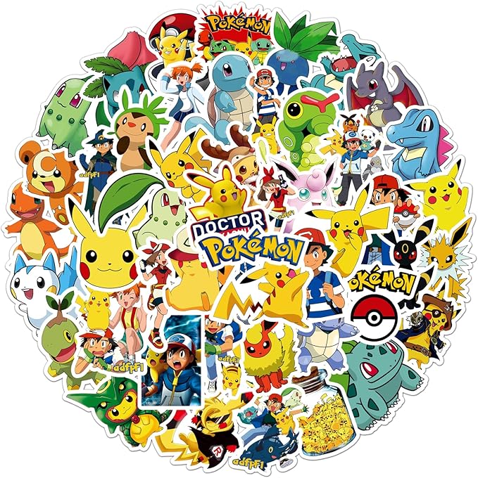 50pcs Cute Cartoon Pokémon Pet Monster Stickers for Teens Adult, Waterproof Vinyl Cute Cartoon Decal for Water Bottle Skateboard Guitar Travel Case Bike Laptop,Car Bumper,Luggage,Phone (POK50)