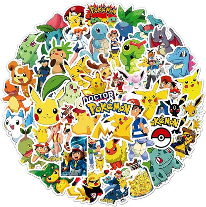 50pcs Cute Cartoon Pokémon Pet Monster Stickers for Teens Adult, Waterproof Vinyl Cute Cartoon Decal for Water Bottle Skateboard Guitar Travel Case Bike Laptop,Car Bumper,Luggage,Phone (POK50)