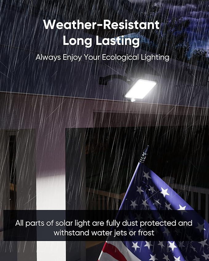JACKYLED Solar Flood Lights Outdoor Security Light IP65 Waterproof Motion Sensor Dusk to Dawn Solar Light 180 Degree Adjustable Angle Floodlight for Shed,Barn,Ceiling Porch,Doorway,Yard