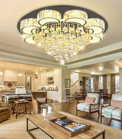 31.4" Black Modern Crystal Chandeliers for Dining Room LED Dimmable Light Fixtures Flush Mount Light Living Room Bedrooms