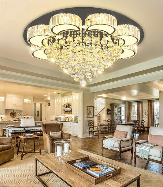31.4" Black Modern Crystal Chandeliers for Dining Room LED Dimmable Light Fixtures Flush Mount Light Living Room Bedrooms